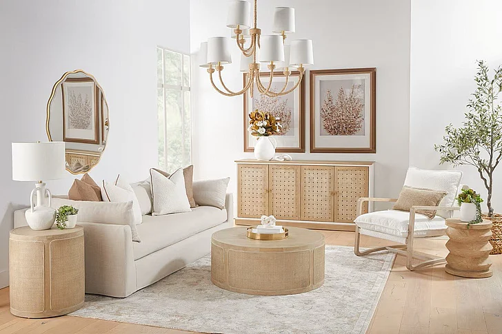 Essentials for Living Cane 2pc Occasional Living Room Set in Smoke Gray Oak