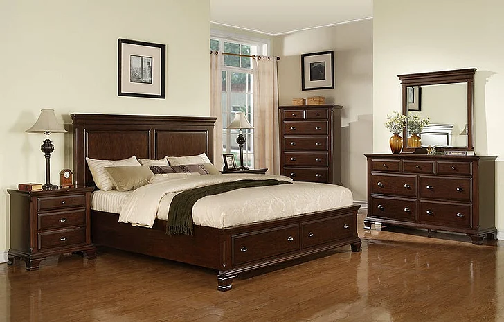 Elements International Canton Cherry 2-Piece Panel Storage Bedrooom Set in Dark Wood