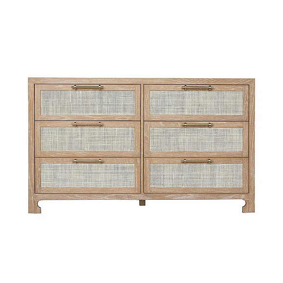 Worlds Away Carla Six Drawer Cane Front Chest in Cerused Oak Finish CARLA CO