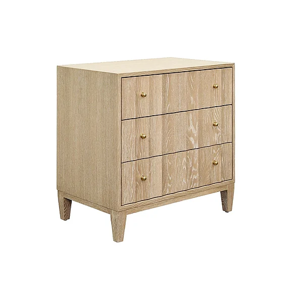Worlds Away Three Drawer Side Table w/ Fluted Detail in Cerused Oak CARMACK CO
