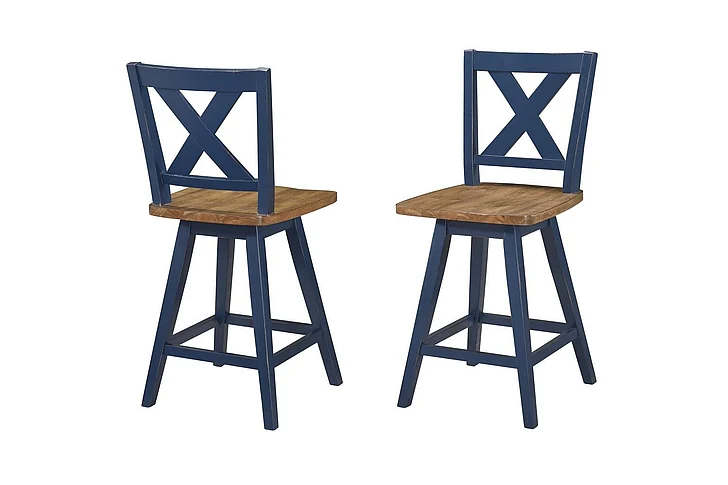 Urban Styles Carmel Swivel Counter Chair in Hazelnut & Navy Blue 2803