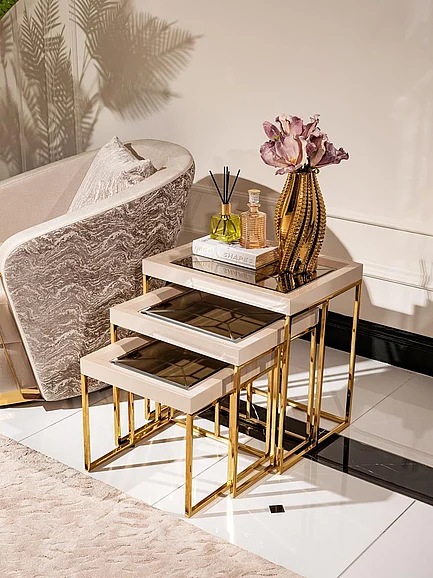 AICO Carmela Nesting Tables in Shimmer Ivory LFR-CRMA224-141