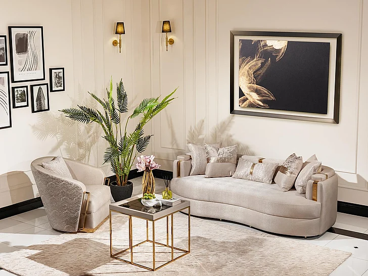 AICO Carmela 2pc Living Room Set in Shimmer Ivory