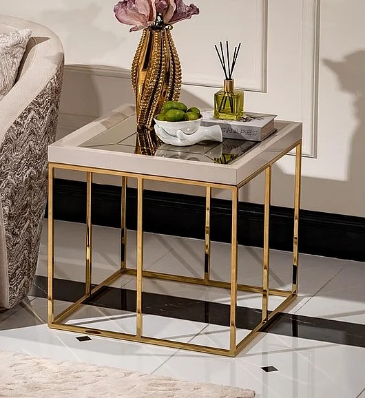 AICO Carmela Side Table in Shimmer Ivory LFR-CRMA202-141
