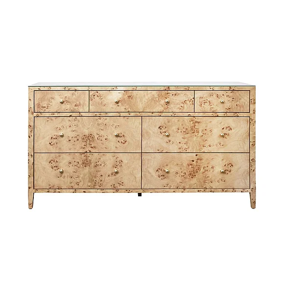 Worlds Away Seven Drawer Chest in Burl Wood CARNEGIE BW