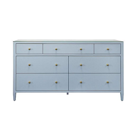 Worlds Away Seven Drawer Chest in Textured Light Blue Linen CARNEGIE LB