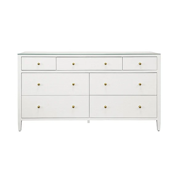 Worlds Away Seven Drawer Chest in Textured White Linen CARNEGIE WH