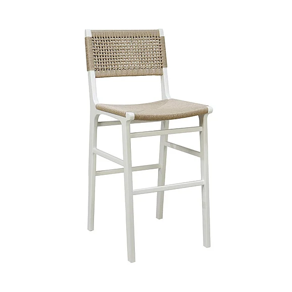 Worlds Away Carson Woven Back Bar Stool in Matte White Lacquer CARSON WH