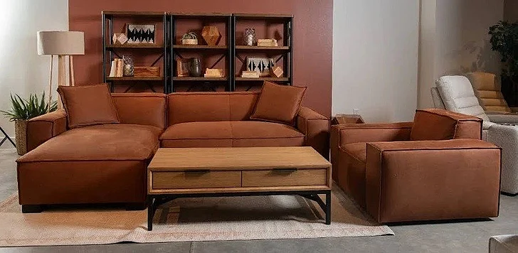 Intercon Furniture Stationary Carter 3pc Sectional Living Room Set in Aumerry New Buck Rust