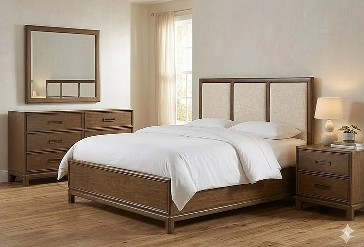 Magnussen Ridgefield 2pc Upholstered Panel Bedroom Set in Russet