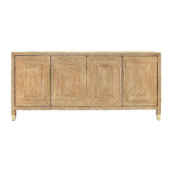 Worlds Away Four Door Buffet w/ Satin Brass Hardware and Foot Caps in Wrapped Rope CASEY