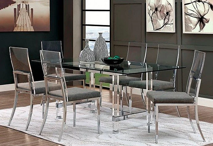 Furniture of America Casper 7pc Dining Room Set in Chrome