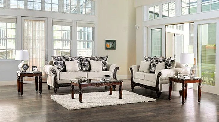 Furniture of America Cassani 2pc Living Room Set in Light Gray/Walnut