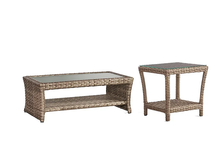 South Sea Outdoor Caswell 2pc Occasional Living Room Set in Mushroom