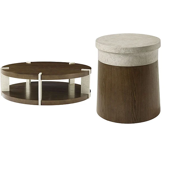 Theodore Alexander Catalina 2pc Round Occasional Living Room Set in Earth