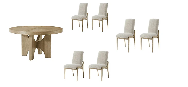 Theodore Alexander Catalina 7pc Extending Round Dining Table Set in Dune
