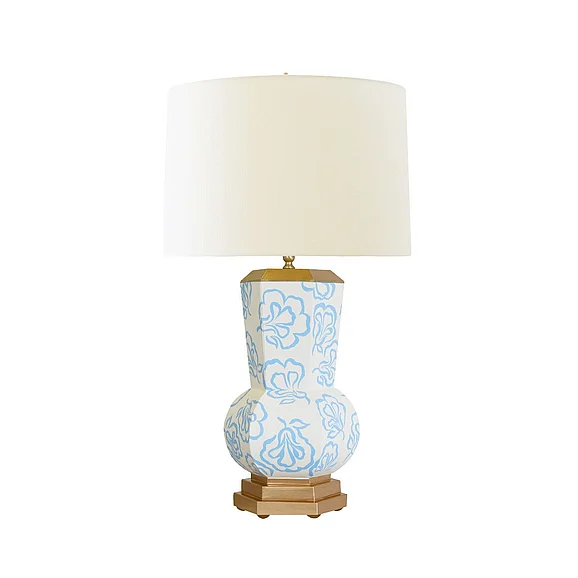 Worlds Away Catalina Handpainted Gourd Shape Tole Table Lamp in Blue Bloom Pattern CATALINA BLOOM LBL