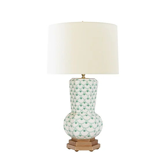 Worlds Away Catalina Handpainted Gourd Shape Tole Table Lamp in Green Scale Pattern CATALINA SCALE GR