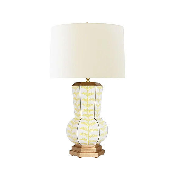 Worlds Away Catalina Handpainted Gourd Shape Tole Table Lamp in Yellow Trail Pattern CATALINA TRAIL YL