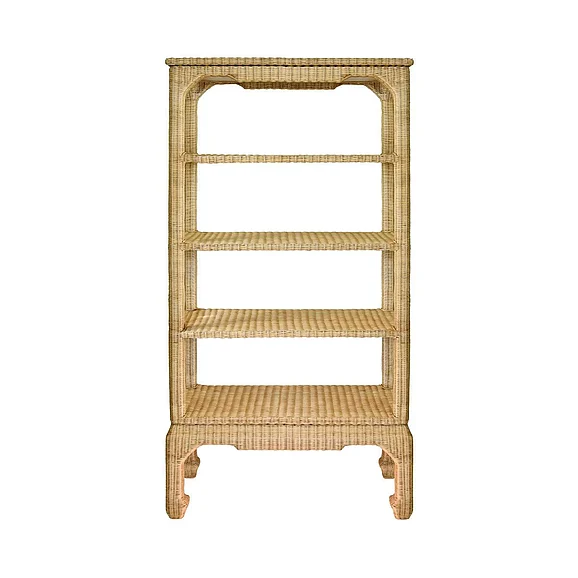 Worlds Away Cavalier Ming Style Etagere in Woven Rattan CAVALIER