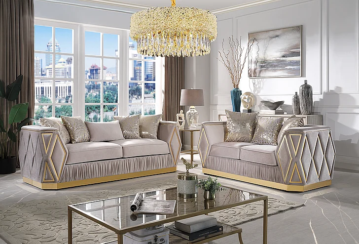 Galaxy Home Cavalli 2pc Living Room Set Taupe 733569271559