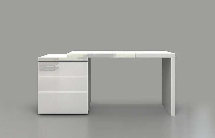 Casabianca Home Nest Extendable Office Desk in High Gloss White Lacquer CB-4723-WHDESK