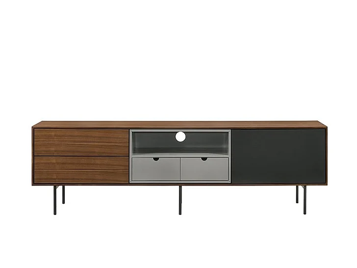 Casabianca Home Calico Entertainment Center in Walnut Wood Veneer/Gray Matte Painted Accents CB-662