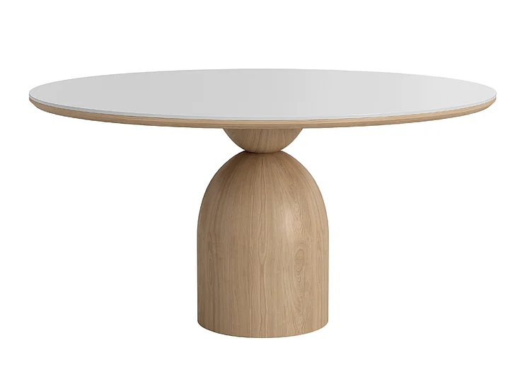 Casabianca Home Andrea 53 in Round Dining Table with White-Oak Base and White Ceramic Top CB-8604-53