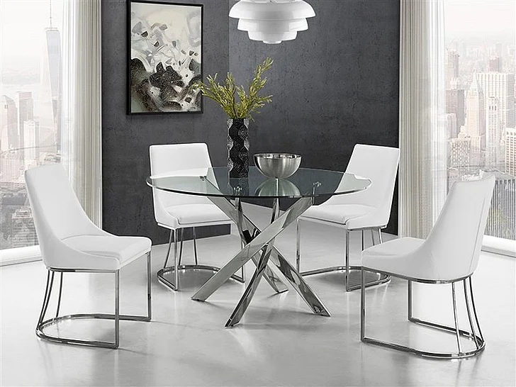 Casabianca Home Galaxy 5-Piece Round Dining Room Set in Chrome