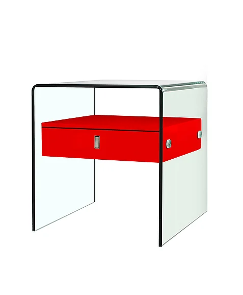 Casabianca Home Bari Nightstand / End Table in High Gloss Red Lacquer CB-J052-Red