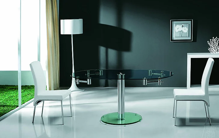 Casabianca Home Thao Extendable Dining Table in Stainless Steel / Clear Glass CB-T030