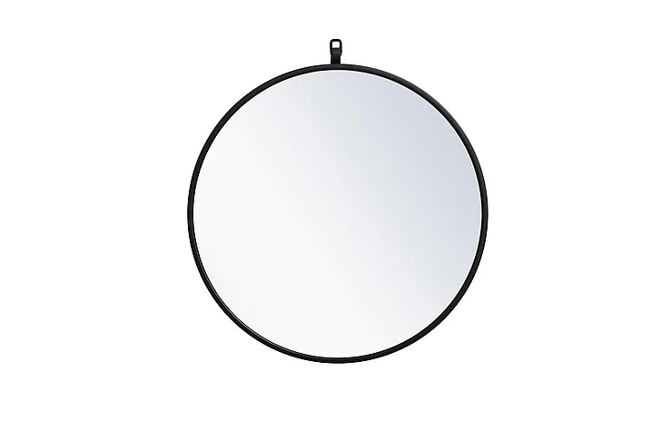 Elegant Metal Frame Round Mirror with Decorative Hook 21 In. in Black MR4721BK