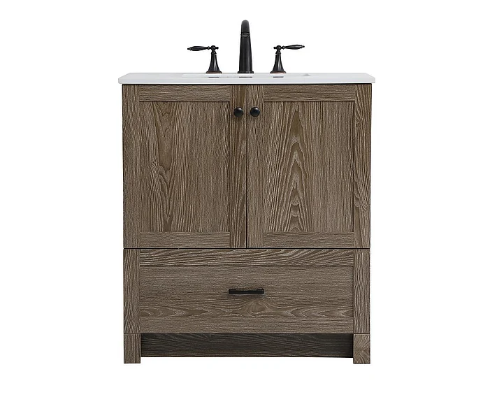 Elegant 30 In. Single Bathroom Vanity in Weathered Oak VF2830WO