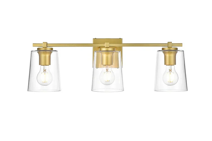Elegant Kacey 3 Light Brass and Clear Bath Sconce LD7310W23BRA CLOSEOUT