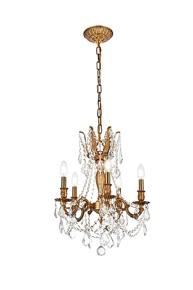 Elegant Rosalia 5 Light French Gold Pendant Clear Royal Cut Crystal 9205D18FG/RC