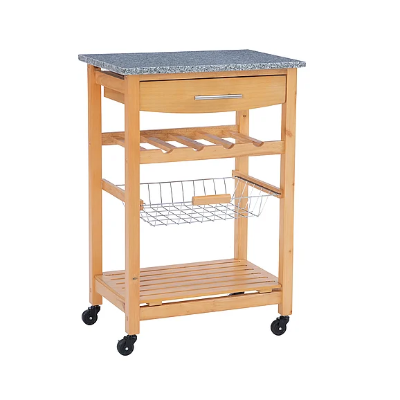 Linon Zoey Natural Kitchen Cart Granite Top 44037NAT-01-KD-U