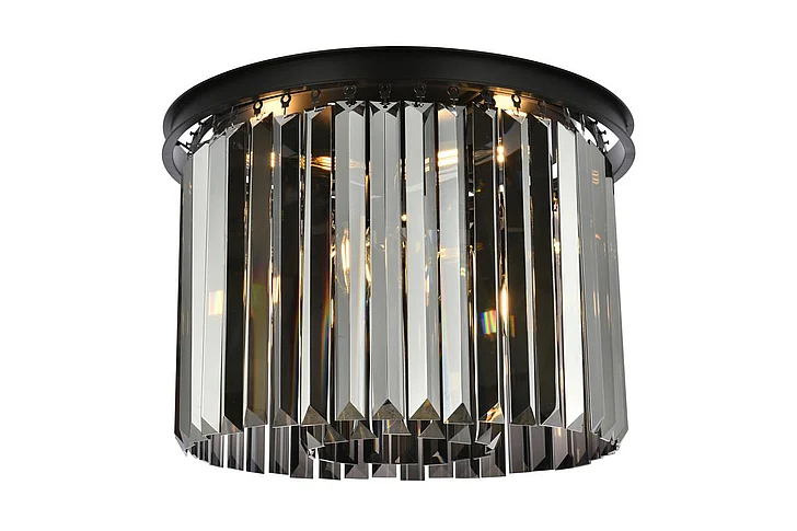 Elegant Sydney 6 Light Matte Black Flush Mount Silver Shade (Grey) Royal Cut Crystal 1238F20MB-SS/RC
