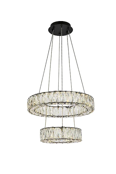 Elegant Monroe 18 In. Led Two Ring Pendant in Black 3503G18BK