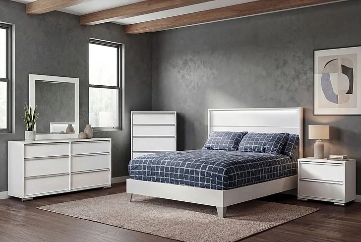 Idea Italia Bianca/Corona 2pc Bedroom Set in High Gloss White with Artic Fronts