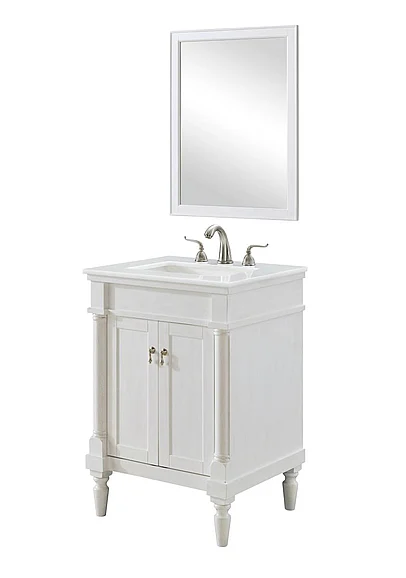 Elegant 24 In. Single Bathroom Vanity in Antique White with Ivory White Engineered Marble VF13024AW-VW