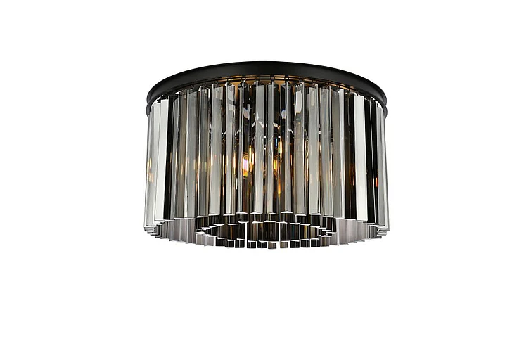 Elegant Sydney 8 Light Matte Black Flush Mount Silver Shade (Grey) Royal Cut Crystal 1208F26MB-SS/RC