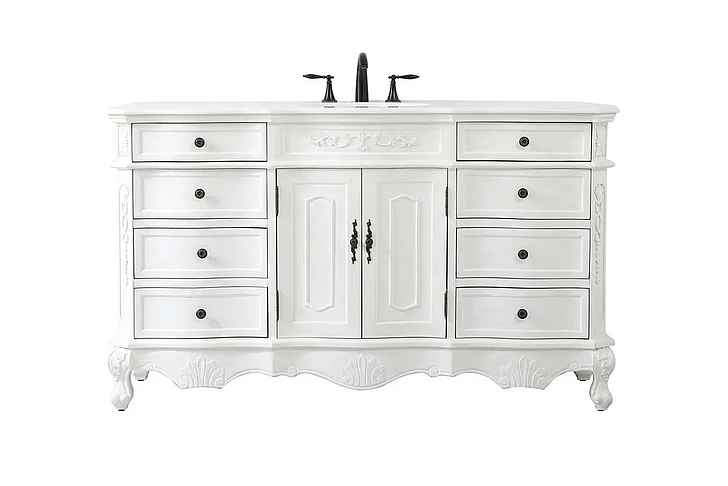Elegant 60 In. Single Bathroom Vanity in Antique White with Ivory White Engineered Marble VF10160AW-VW