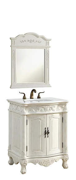 Elegant 27 In. Single Bathroom Vanity in Antique White with Ivory White Engineered Marble VF-1008-VW