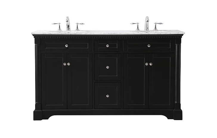 Elegant 60 In. Double Bathroom Vanity Set in Black VF53060DBK