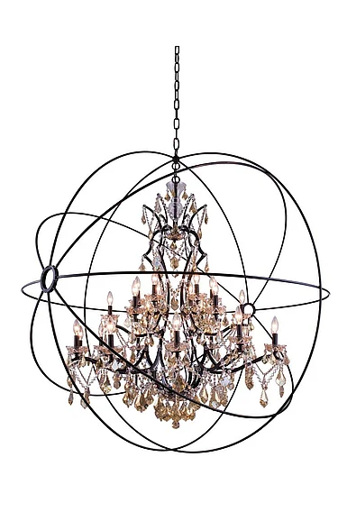 Elegant Geneva 25 Light Dark Bronze Chandelier Golden Teak (Smoky) Royal Cut Crystal 1130G60DB-GT/RC