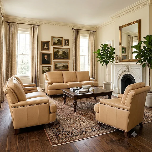 Leather Italia USA Hutton 2pc Living Room Set in Tan Fawn