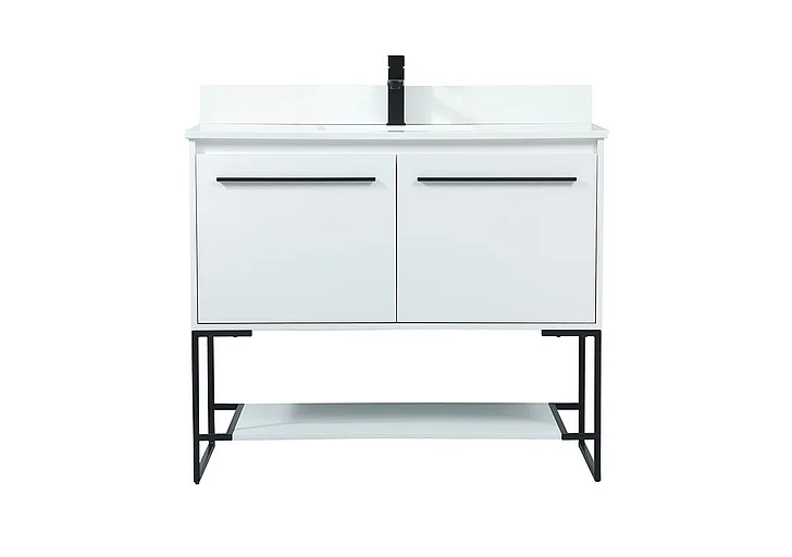Elegant 40 In. Single Bathroom Vanity in White with Backsplash VF42540MWH-BS