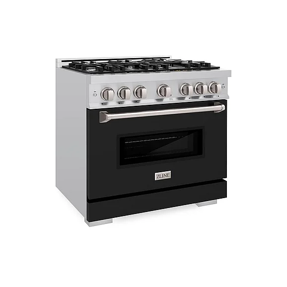 ZLINE 36 In. 5.2 Cu. Ft. Classic Dual Fuel Range w/6 Burner Gas Cooktop And Electric Convection Oven In Stainless Steel w/Black Matte Door in Stainless Steel CDRBLM36
