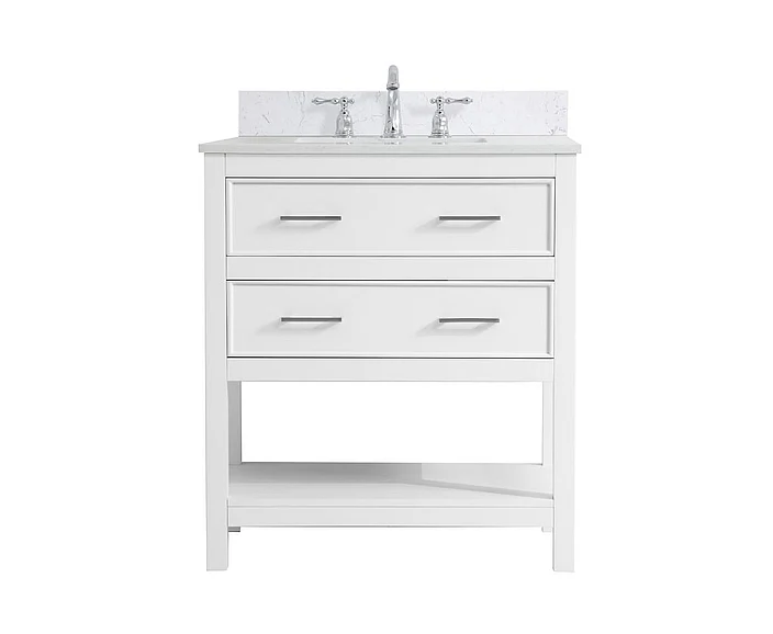 Elegant 30 In. Single Bathroom Vanity in White with Backsplash VF19030WH-BS