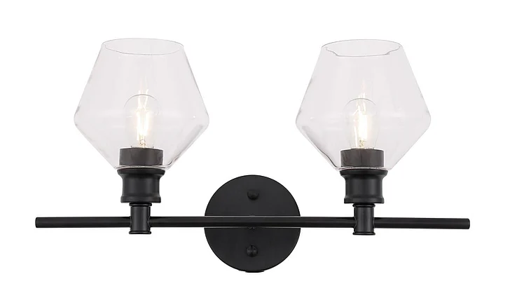 Elegant Gene 2 Light Black and Clear Glass Wall Sconce LD2312BK